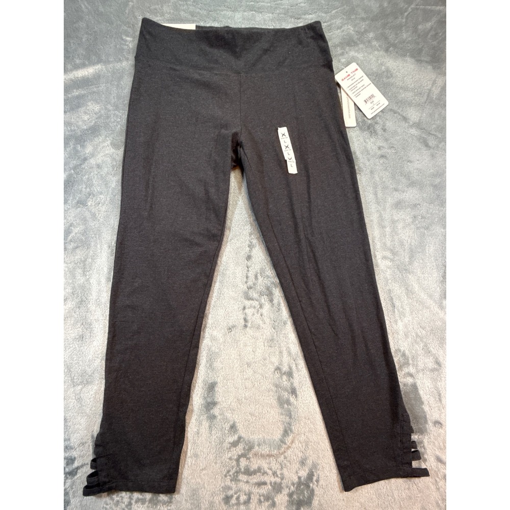 Game Time NWT Charcoal Heather Strappy Ankle Cropped Leggings Sz L Gray Yoga